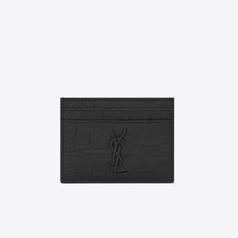 Saint Laurent Card Case In Crocodile Embossed Leather
